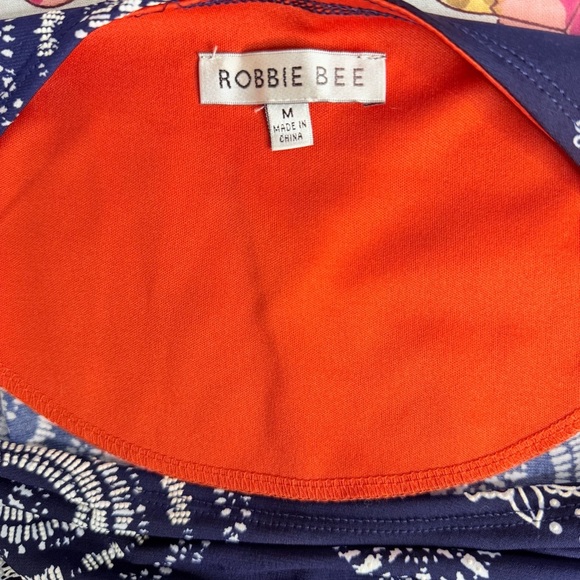 Robbie Bee Sheath Dress M Navy Blue Geometric Floral Print Knee Lnth 3/4 Sleeves - Picture 5 of 12